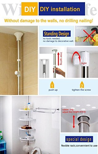 H&A Adjustable Ivory Shower Caddy Bathroom Constant Tension Pole Corner with Rustproof Tray (Ivory)