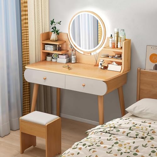 Recamara, Home Improvement Tocador de Maquillaje Escritorio con Espejo, Vanity tocador Mueble Maquillaje,Mesa De Maquillaje con Cajones,Diseño De Tres Lados De La Valla,con luz...