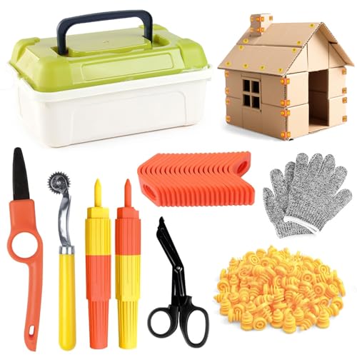 Cardboard Construction Tool Kit for Kids Engineering Building Set with Cutter Screwdriver for DIY Gift Box for STEM Educational Projects Gifts for Boys and Girls Aged 5-12