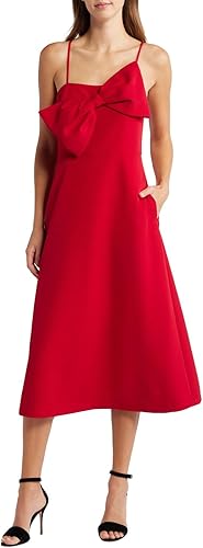 Anne Klein Robe midi trapèze avec nœud pour femme, Rouge Titien, 6