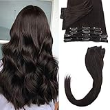 Silk-co Echthaar Clip In Extensions 8 Tressen 18 Clips 65g, Natural Schwarz Hair Extensions, Remy Echthaar Clip In Extensions Haarverlängerung 1B# Naturschwarz 40cm