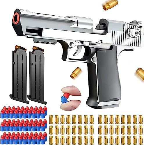 Artright Plastic ABS Toy Gun with Jump Ejectinging Magazine, Soft Bullets & Pull Back Action, Pistol Toys for Boy Birthday Gift Item Foam Blaster Bullet Gun with 10 Pcs Darts (Silver)
