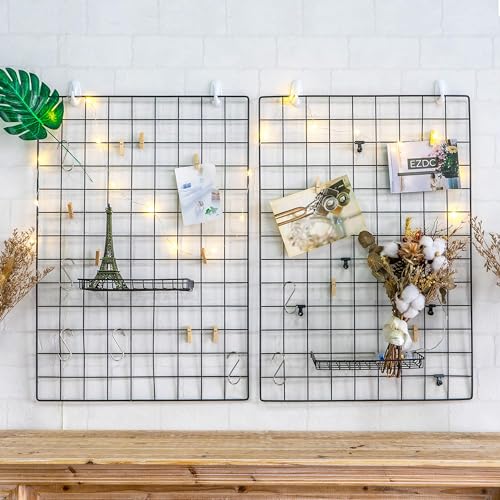 Image of Metal Grid Square Photo Frame for Wall Clip Holder Photo Frame,Multi Functional Creative Mesh Wall Grid-Package: 1pc Frame (black, 45cm x 65cm)