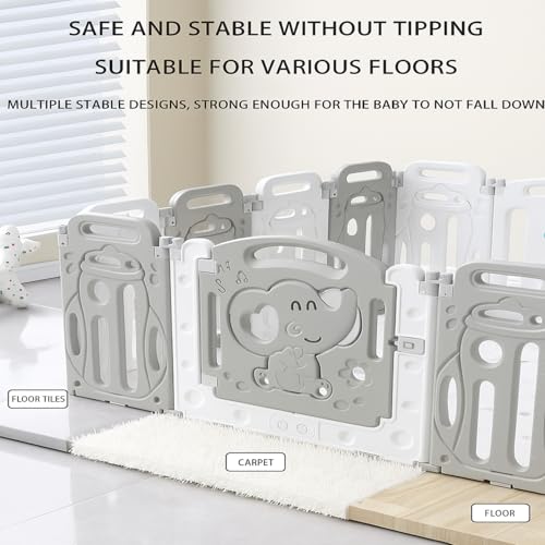 Image of Playpen for Babies Up to 5 Years with Balls Panel Baby Playpen with Safety Gate, Kids Play Area Indoor Setup, Play Yard Fence for Toddlers,Children (Grey White, 16 Panel)