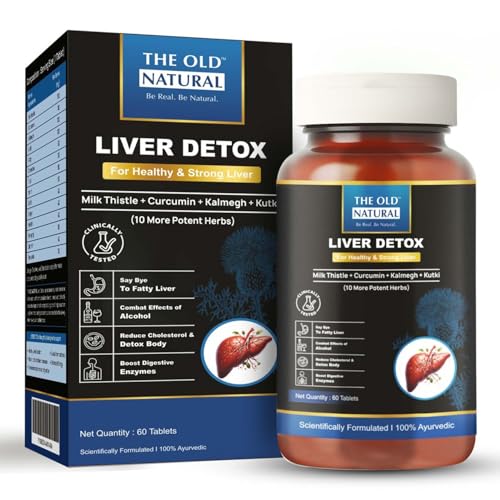 The Old Natural Liver Detox Supplement Milk Thistle with Kalmegh | Natural Body Detox & Digestive Enzymes - Fatty Liver Care | Natural Detoxification Formula - 60 Veg Tablets