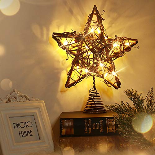 Rocinha Rustic Christmas Tree Topper Star With 15 Led Lights Vintage Rattan Christmas Toppers For Trees Christmas Star Tree Topper For Christmas Tree Decorations (Warm White Lights) #TOP6