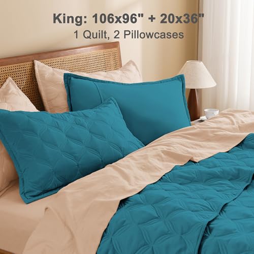 Image of Litanika King Quilt Bedding Set, 3 Pieces Turquoise Bedspreads Set