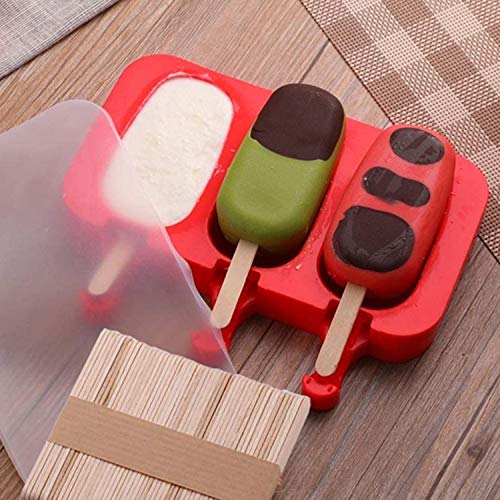 Homemade Popsicle Silicone Molds With Lid Popsicle Molds Bpa-Free, Ice Pop Molds With 3 Cavities, Cake/Ice Cream/Popsicle Maker Easy Release, With 100Popsicle Sticks (Set Of 2 Red) #TOP2