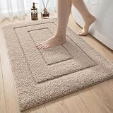 DEXI Badematte rutschfeste, weicher Mikrofaser Badezimmerteppich, saugfähiger Badteppich, maschinenwaschbar Badvorleger für Dusche, Badewanne und Toilette, Beige, 50 x 80 cm