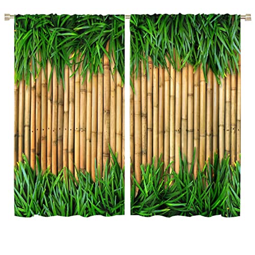 Green and Brown Curtains, Bamboo and Grass Inspired Summer Eco Japan, Bedroom Living Room Decor Room Noise Reduction Darkening, 2 Sets of Panels, 36x63 Inch. Sand Green