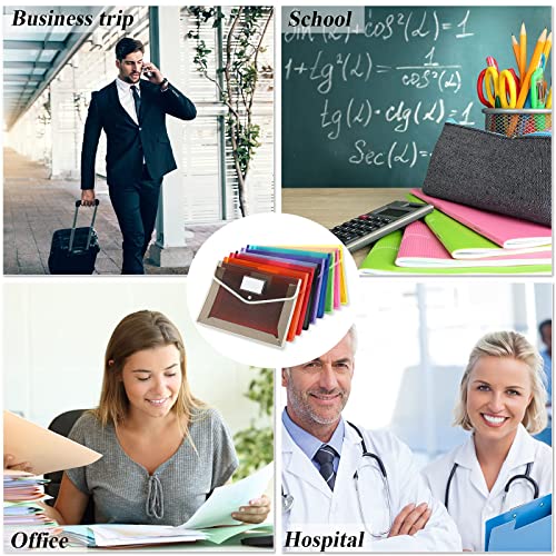 10 Pieces Plastic File Folders Envelope Expanding File Wallet Organizer Documents Folder With Snap Closure And Pocket, A4 Size Waterproof Transparent File Pouch For School (Horizontal, Multicolor) #TOP6