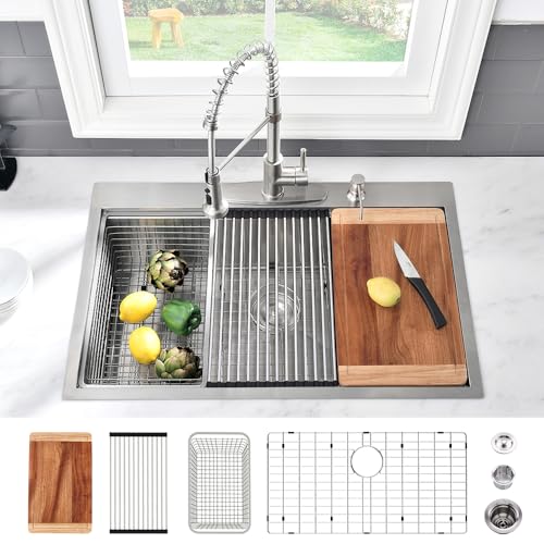 32 Inch Kitchen Sink Drop In Workstation-VASOYO...