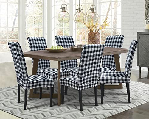 Image of SPRINGRICO Polyester Chair Covers For Dining Room (4 Pack, Buffalo B&W, Black, White)