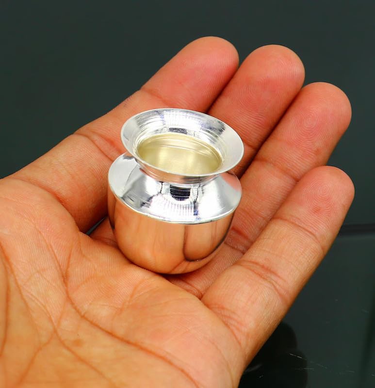 Image of Pure Silver Mini Kalash (Lota), Sacred Water /Milk Pot for Hindu Pooja, Home Temple, Rituals & Ceremonial Use, Handcrafted Puja Vessel, Housewarming Gift