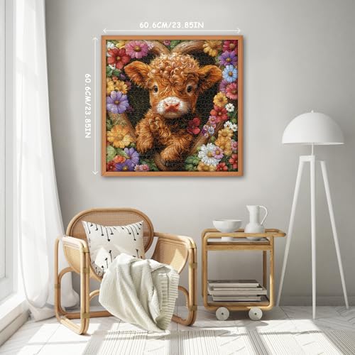 Highland Cow Puzzles for Adults 1000 Pieces, PICKFORU Blossom Calf Puzzle, Flower Garden Cute Cow Floral Themed, Heart Animal Plant Nature Puzzles for Adults - Image 4