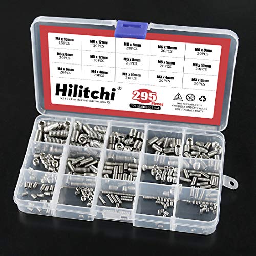 Hilitchi 295Pcs M3/4/5/6/8 304 Stainless Steel Set Screw Assortment With Internal Hex Drive And Cup Point, Metric #TOP4