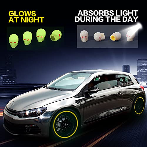 VARGTR 4 Pcs Tire Valve Stem Caps,Luminous Skull Tire Air Valves Stem Caps,Night Glow Luminous Wheels Cap Tire Valve Stem,Tire Valve Caps Wheel Rim Dust Cover for Car Truck Motorcycles SUVs (Yellow) - Thumbnail 4