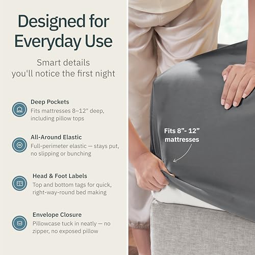 Image of Super Soft 100% Cotton Extra Long Twin Sheets, 3 Pc Set, Grey | Lightweight & Breathable For Hot Sleepers, All-Around Elastic, Durable, Easy Care, OekoTex Certified
