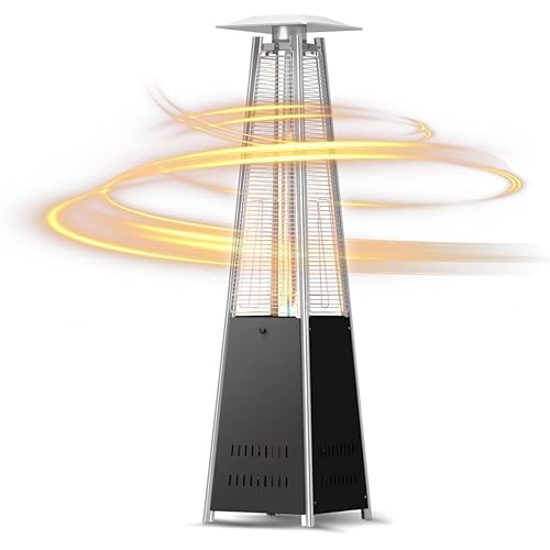 Outdoor Heaters for Patio 42,000BTU, Pyramid Patio Heater Quartz Glass Tube, Outdoor Heater Safety Protection System, Propane Heater with Wheels for Commercial & Residential, Black