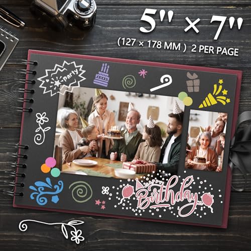 YILEEY Fotoalbum zum Selbstgestalten, DIY Fotobuch mit Zubehör, 80 Schwarz Seiten Scrapbook Fotoalben, Geburtstags, Hochzeits, Abschlussgeschenk für Erinnerungen, Reisen, Familie & mehr, Weinrot