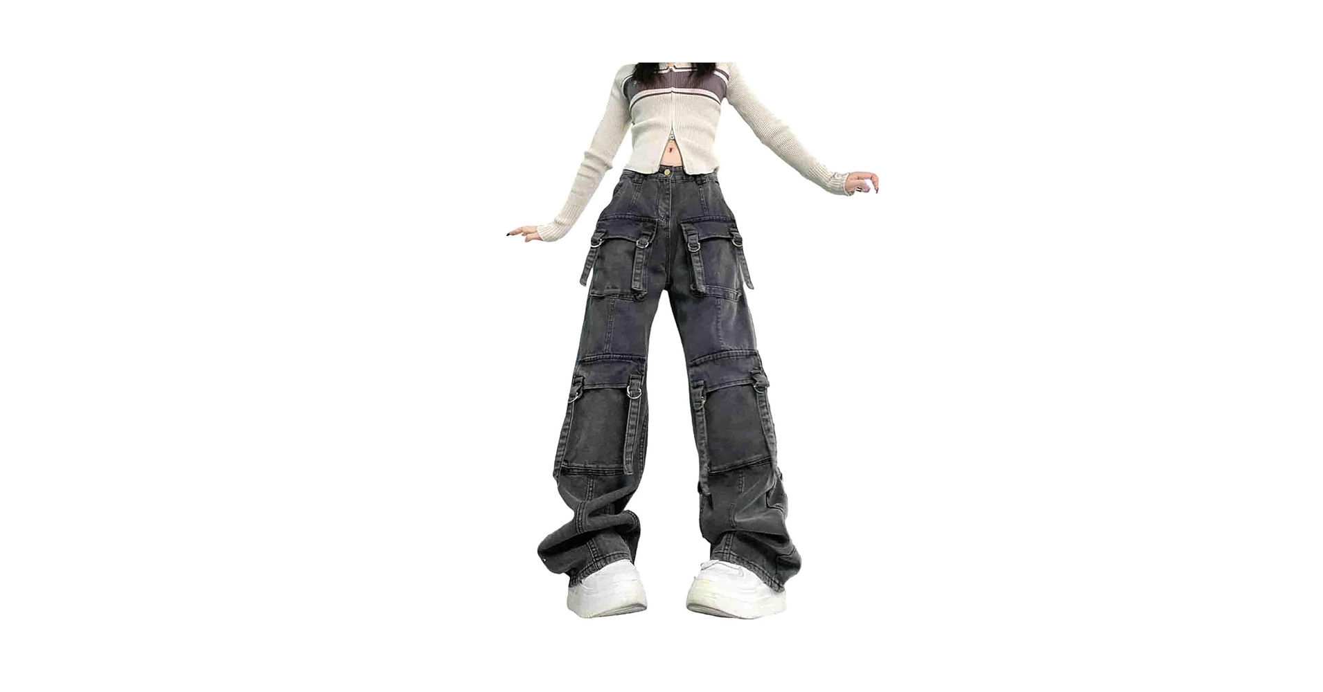 MEOKIM Y2K Pants Women's Gothic Denim Loose Work Pants