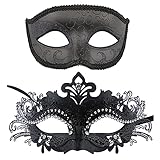 Couple Masquerade Masks Metal Venetian Party Masks Mardi Gras Mask Halloween Costumes Accessory 2 Pack