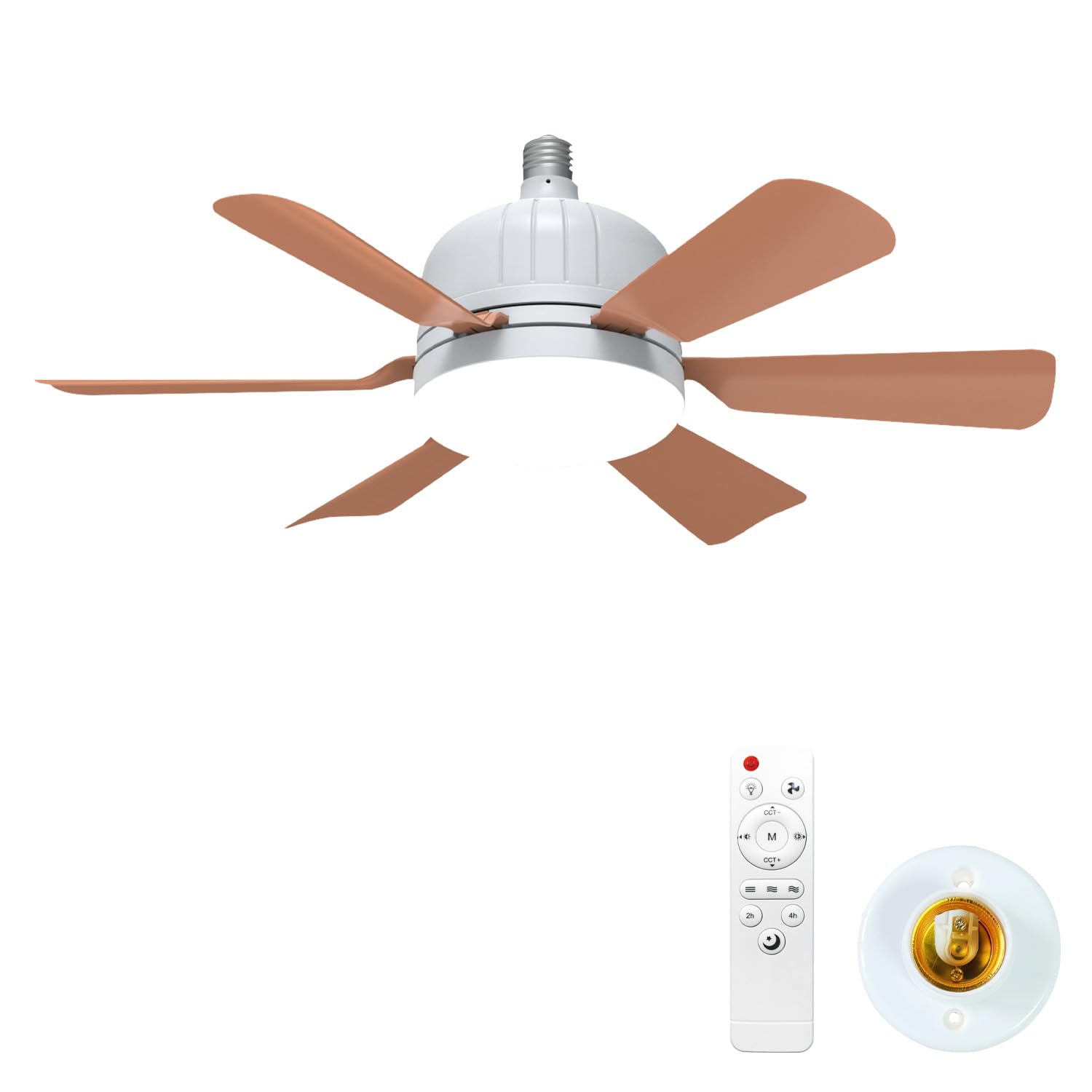 HXYSXHJUO Fan Light - Ceiling Fans with Lights and Remote, 46CM Small 3-Speeds, Time, Dimmable LED, E27 Base for Bedroom Kitchen Room Garage (6 Blades)-E