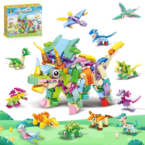 HA BIN Set Mini Blocchi Dinosaurio 12 in 1 – 12 Animali in Mattoncini da Costruzione, Giocattolo Compleanno Bambini, Gioco Educativo per Ragazzi e Ragazze 6-12 Anni