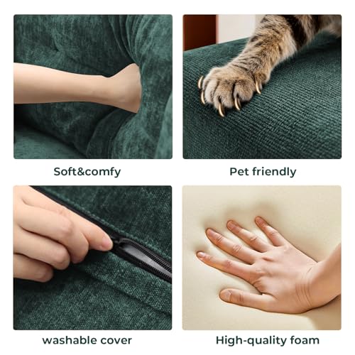 Image of 87 inch Loveseat Sofa for Living Room, Chenille Couch with USB /Type-C Charging Ports, Side Pockets, Removable Cover, Wide Armrests, Small Couch for Small Space, Easy to Assemble, Green