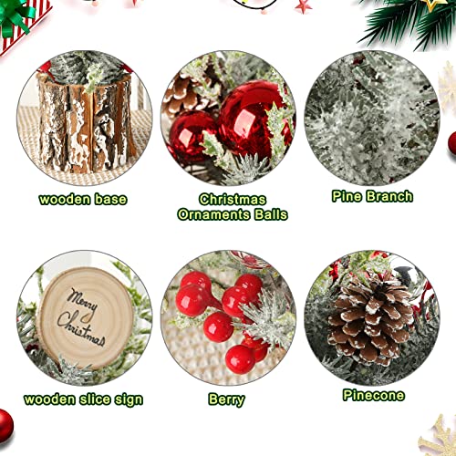 Mini árvore de Natal branca, pequena árvore de Natal de mesa flocada mini árvore artificial com dive