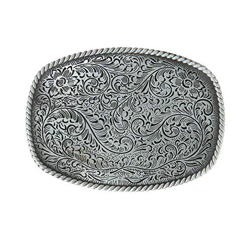 KDG Western Cowboy Belt Buckles Antique Copper Large Custom Belt Buckles Engraved Floral with Rope Edge Novelty Buckles