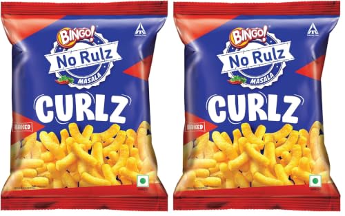 Image of Bingo! Epiken No Rulz Masala Curlz, 80 G /85.4G(weight may vary) Masala Flavoured Super Light & Super Tasty Baked Puffs (Pack of 2)
