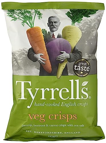 Tyrrels Vegetable Roots, Chips di Carote, Barbabietola e Pastinaca, Ideali come Snack per Merende, Aperitivi, Antipasti o Feste, Senza Coloranti, Senza Glutine e Vegane, Busta da 125 g