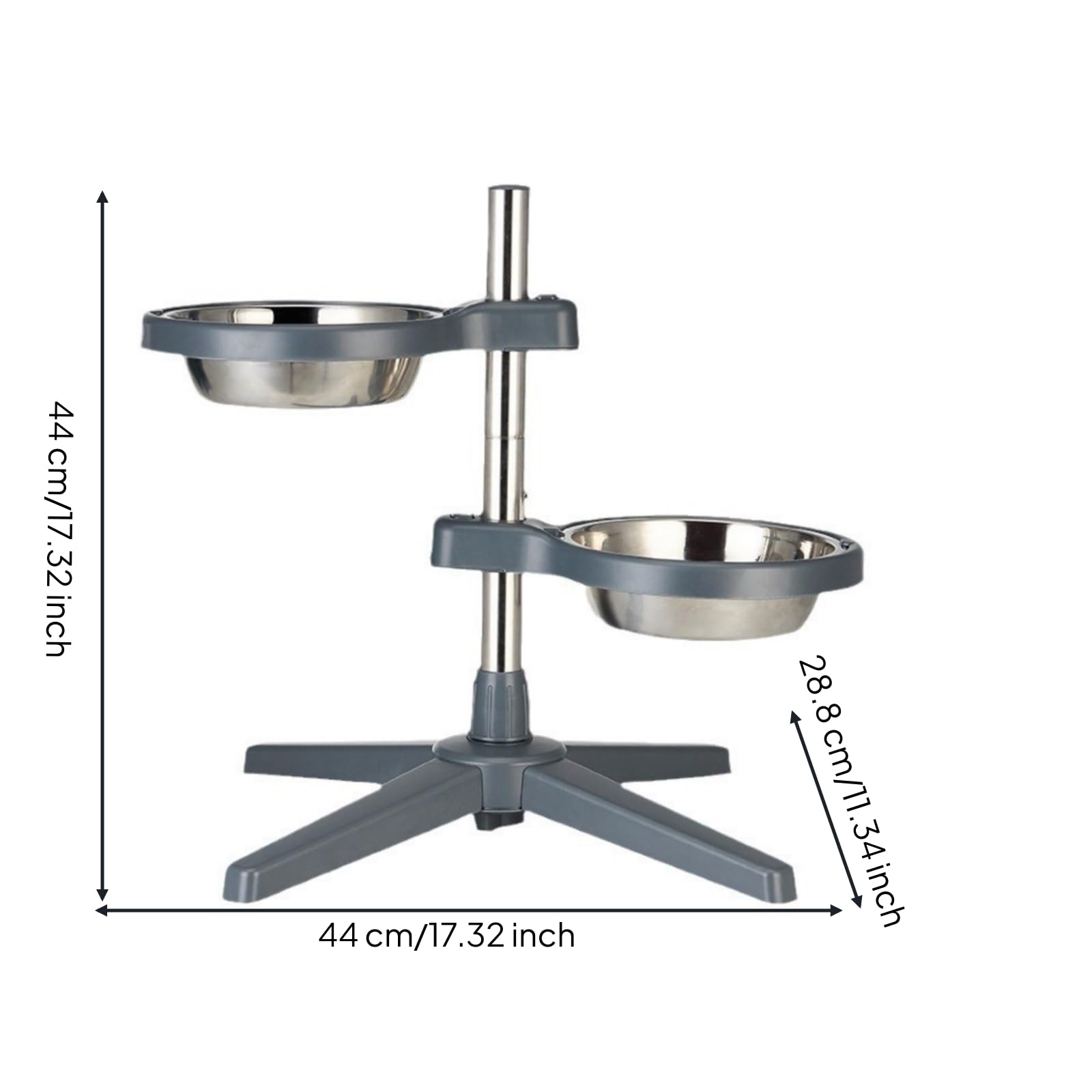 Comedero Elevado para Perros Doble Cuenco en Soporte Metálico Altura Regulable Base Estable de Cuatro Apoyos Fácil de Limpiar y Rellenar Adecuado para, Gris Oscuro, Pequeño 16cm