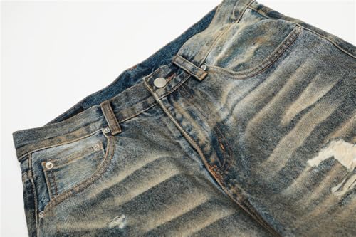 Men's Distressed Straight Jeans Ripped Denim Pants Streetwear Vintage Jeans Male4