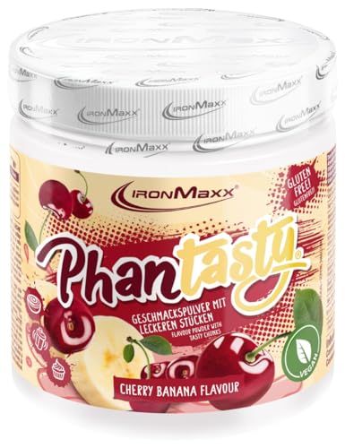 IronMaxx Phantasty - Cherry Banana lata 250g | Polvo saborizante vegano con trozos de fruta o frutos secos reales | Perfecto sustituto del azúcar