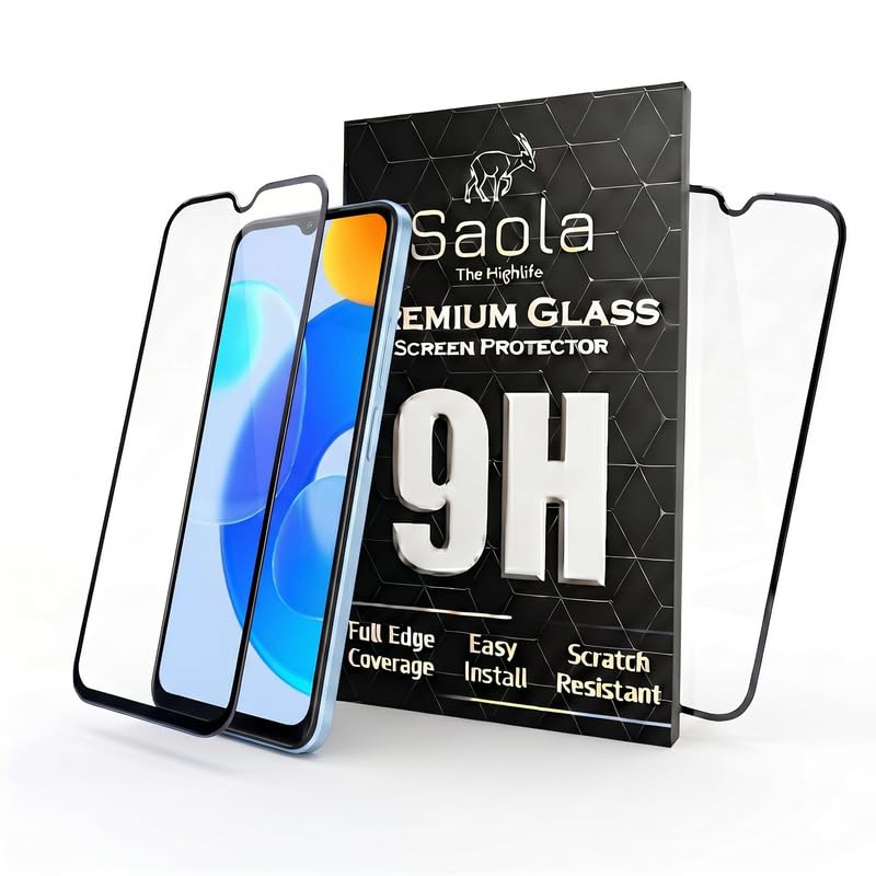 Image of Saola HD Clear Tempered Glass for Tecno POP 6 Pro | High Strength 9H Protection, Smooth Touch, Full Coverage Screen Guard, 2-Step Installation Kit | Quick & Easy Application (Pack of 2)