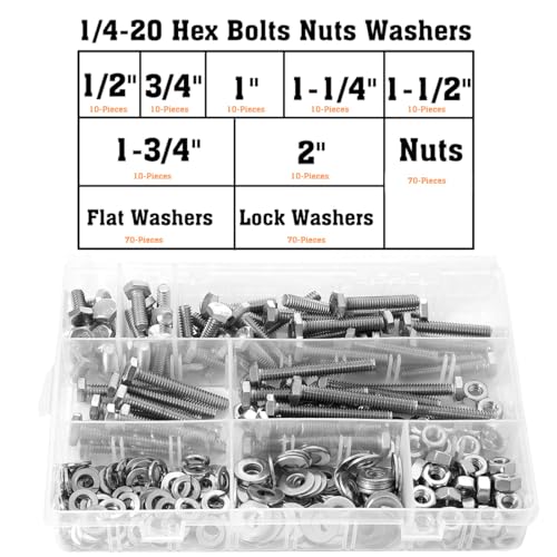 Sprite Science 1/4-HEX-KIT 280Pcs 1/4-20 Hex Bolts Screws Hex Nuts Flat Washers Lock Washer Kit, Stainless Steel 304 thumb #2