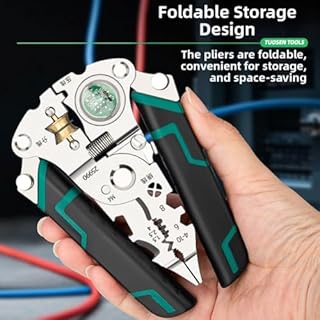 Gettimore Pinza per elettricista con tester di tensione, spelafili e taglierina, strumento multifunzione pieghevole con meccanismo a molla per fai da te e lavori elettrici