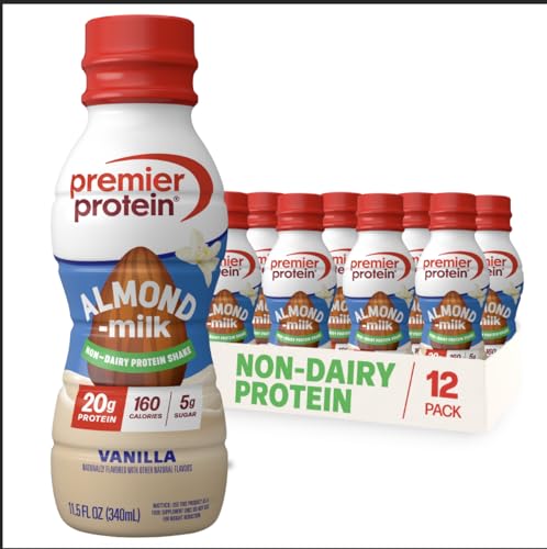 Premier Protein Non-Dairy Plant Based Almondmilk Protein Shake, Vanilla, 20g Protein, 5g Sugar, 11.5...