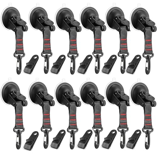 Maitys 24 Pcs Heavy Duty Suction Cups with Hooks, Suction Cups Anchor Tarp Hooks Clips Tent Fastener Clips Holder Tie Down Car Camping Accessories for RV Boat Awning Window Glass Camping Trap(Red)