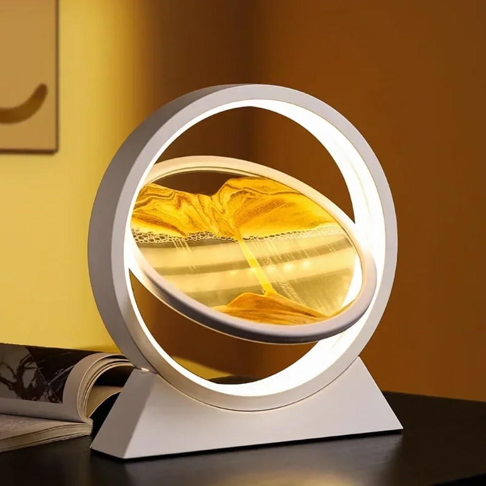 sztuka z piasku, Lampa stołowa do malowania ruchomym piaskiem, 10 cali, wielokolorowa(Yellow,White Frame)