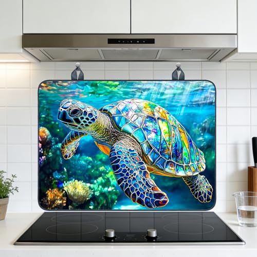 Image of Nuxovilar Stained Glass Turtle Stove Cover Diatomaceous 28.65x20.47 In | Glass Protector Countertop Mat Counter Saver Cooktop Cover Kitchen Prep Space Room (Stained Glass Turtle)