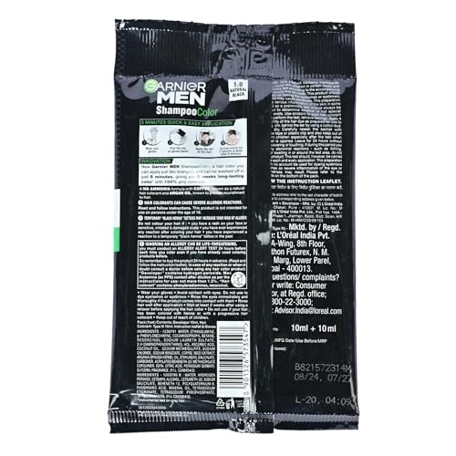 Image of Garnier Hair Color Shampoo for Men, 1.0 Natural Black, 20 ml
