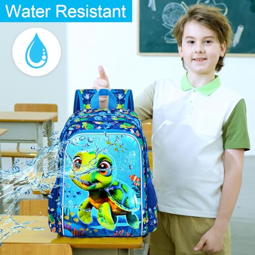 Image of 16 inch Kids Backpack for Boys, 3Pcs Tortoise Kindergarten Preschool Elementary Bookbag Set, School Backpacks with Lunch Box(Blue)