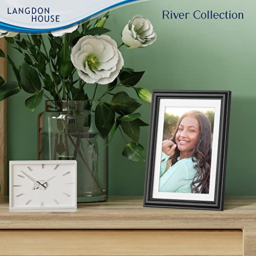 Langdon House Picture Frames (5X7, Black, 3 Pack), W/Mat To 4X6, Attractive Rolling Bevels For Wall Mount & Tabletop Display, Wood Composite Photo Frames, River Collection #TOP6