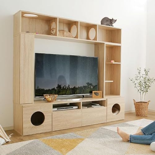 テレビ台 キャットタワー ハイタイプ キャットウォーク 猫 壁面収納 ハイタイプ リビング 収納付き テレビボード TVボード オーディオラック 木製 TV台 おしゃれ ねこ ネコ 可動棚 ナチュラル