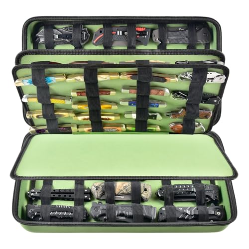 Image of GWCASE Display Case for 66+ Pocket Knives. Folding Holder, Butterfly Storage Organizer, Roll Collection Pouch Carrier Bag for Survival Tactical Outdoor for EDC Mini Knife -Green