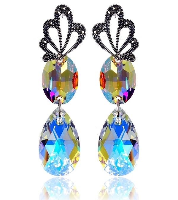 Boucles d'oreilles en cristal Aurora Neon d'exception en argent 925 certifié haute joaillerie