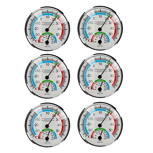 NIKJEBDF Thermomètre hygro-hygromètre 2 en 1 - 6 × thermohygromètre analogique pour l'intérieur, thermomètre et hygromètre intérieur - Température & humidité - Thermomètre d'intérieur & hydromètre Cover